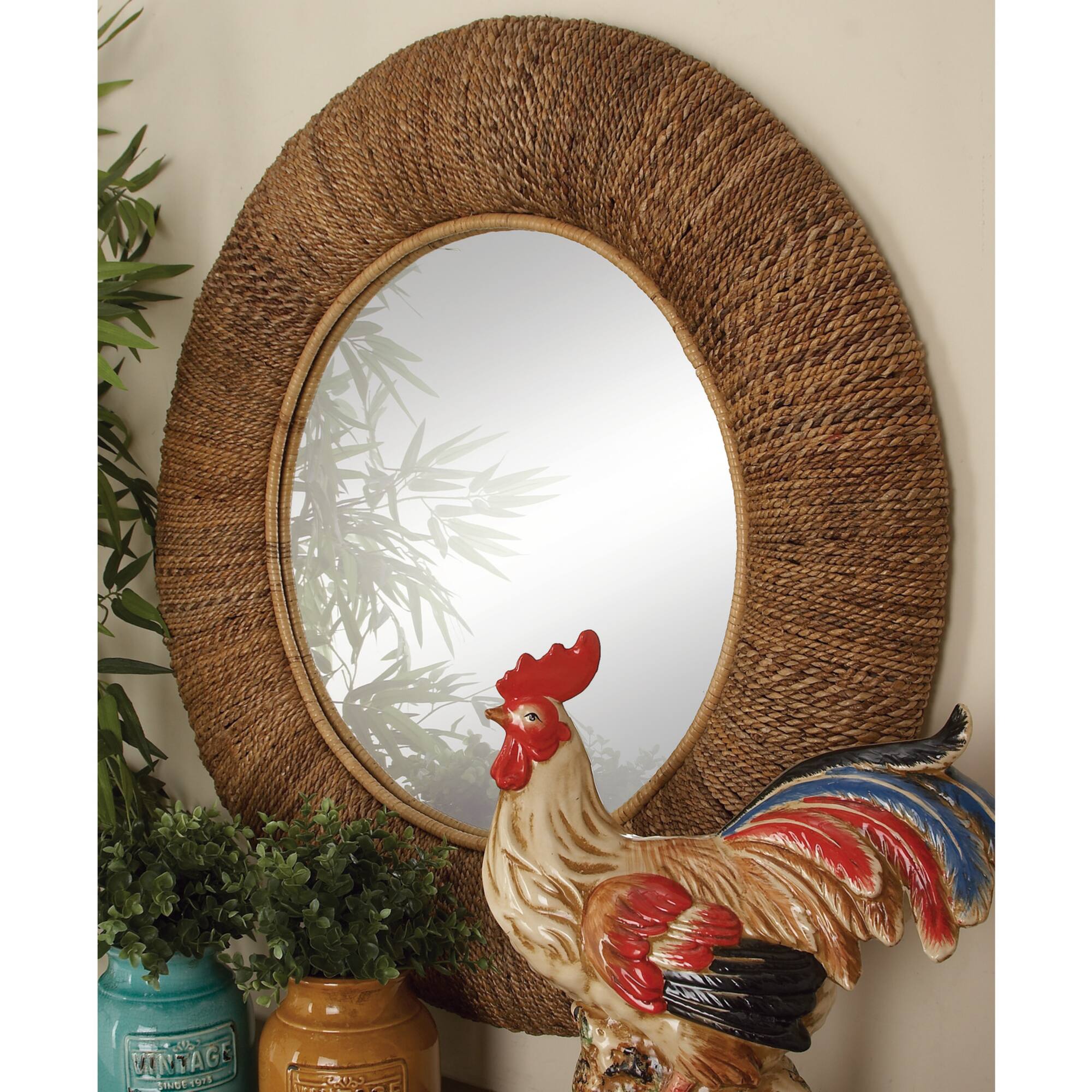 35" Brown Coastal Rattan Wall Mirror